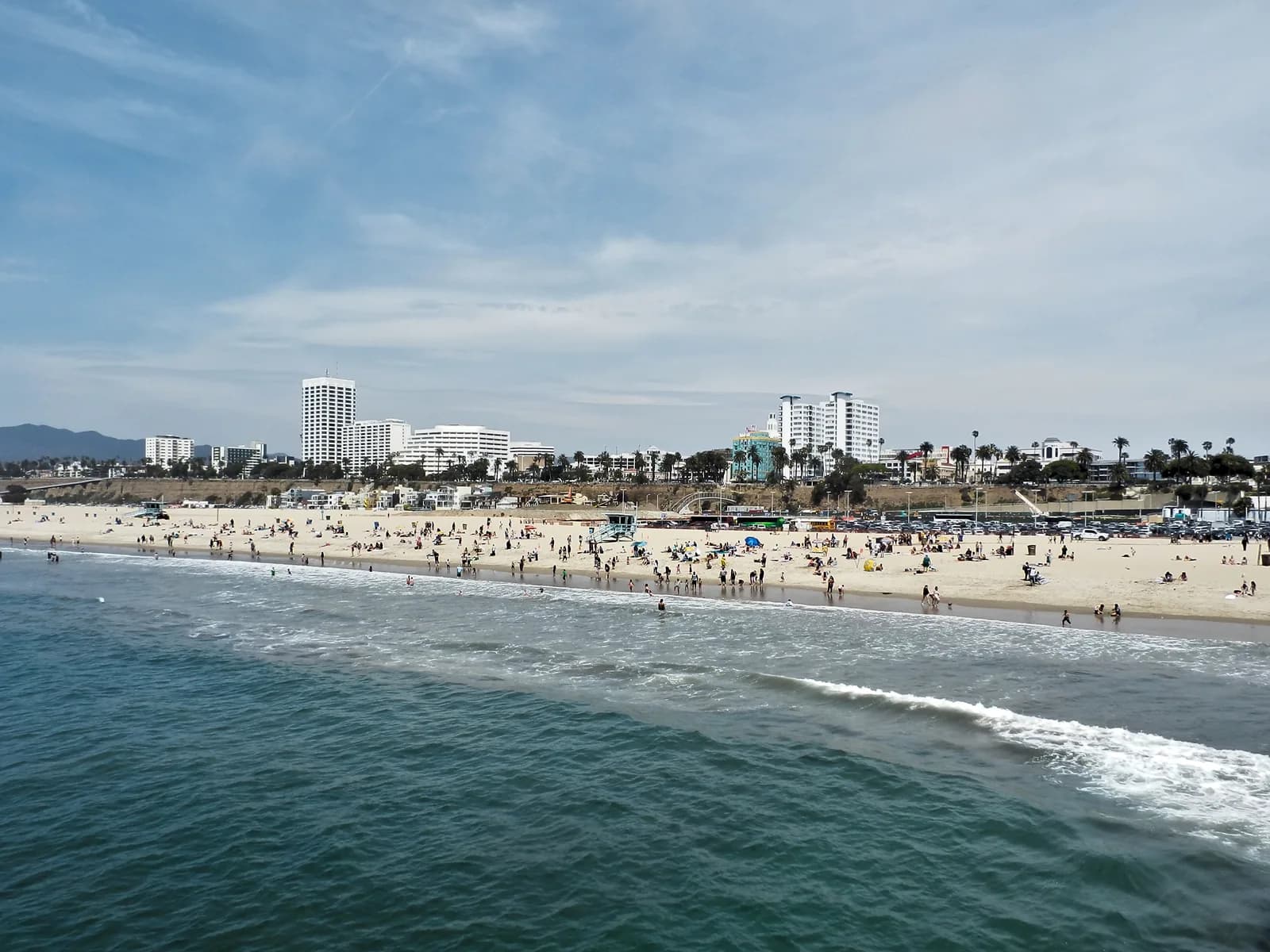 Santa Monica State Beach shoreline and beginner surf context