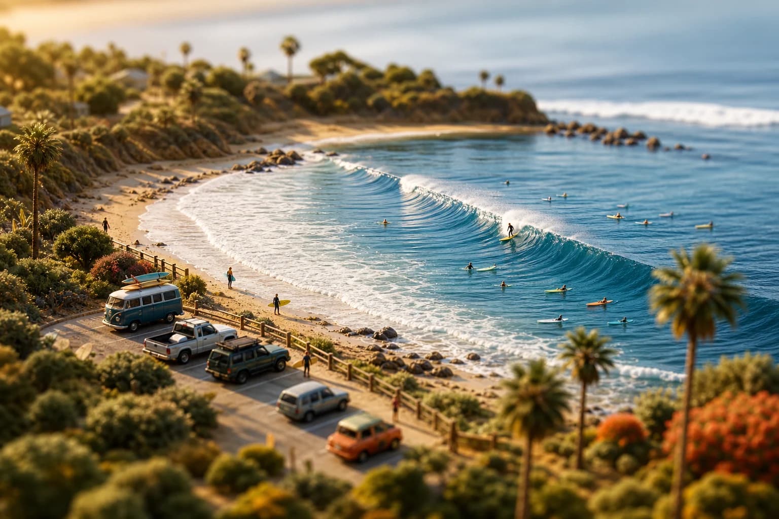 Original Rincon-inspired miniature long right-hand point wave scene