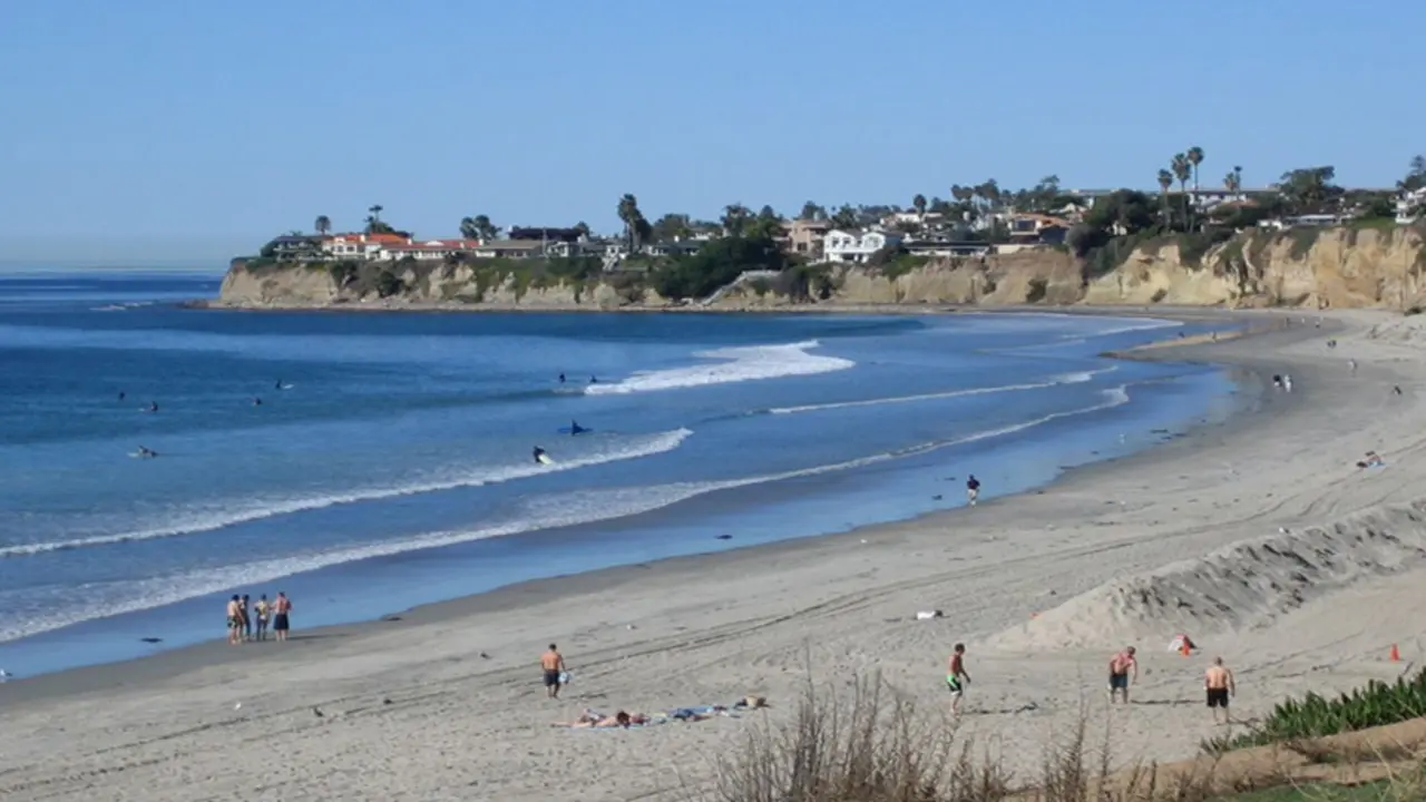Tourmaline shoreline and longboard surf context near La Jolla