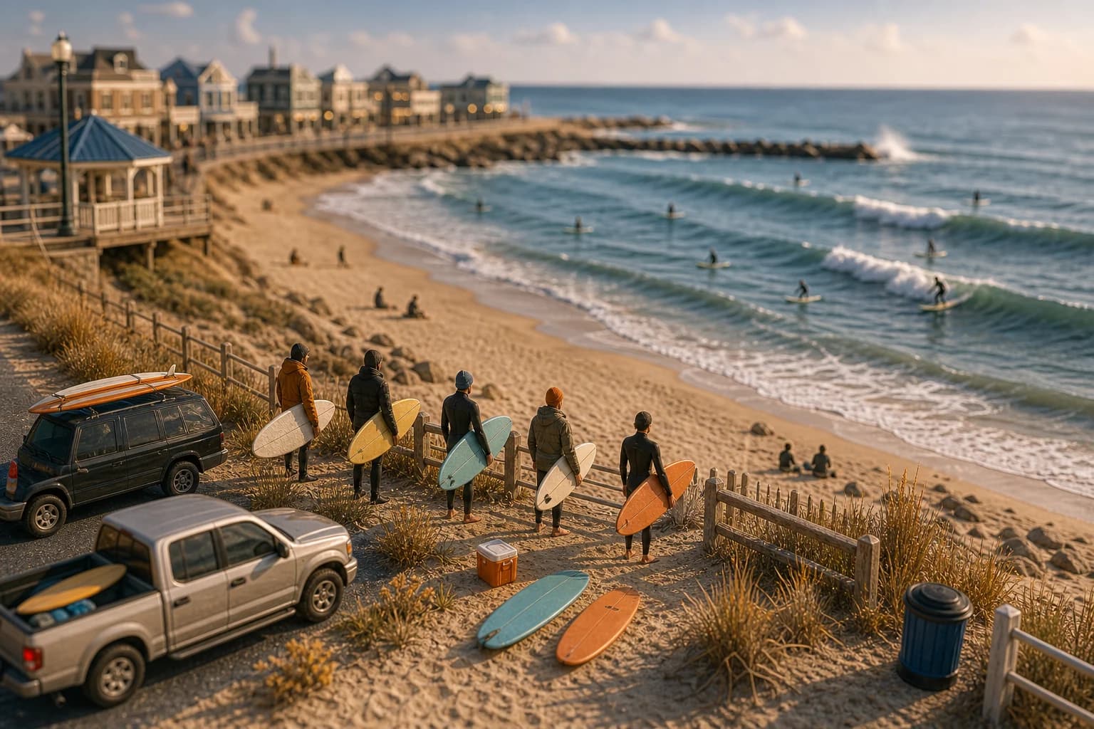 Miniature Belmar beachbreak surf-check diorama