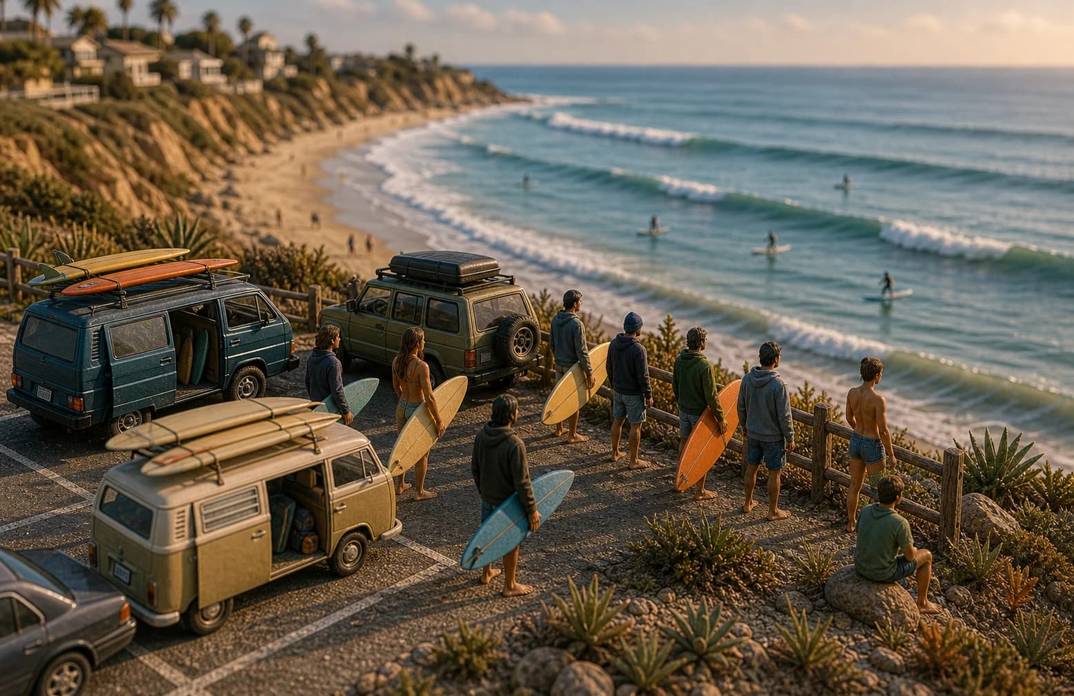 Miniature Tourmaline parking lot morning surf-check diorama
