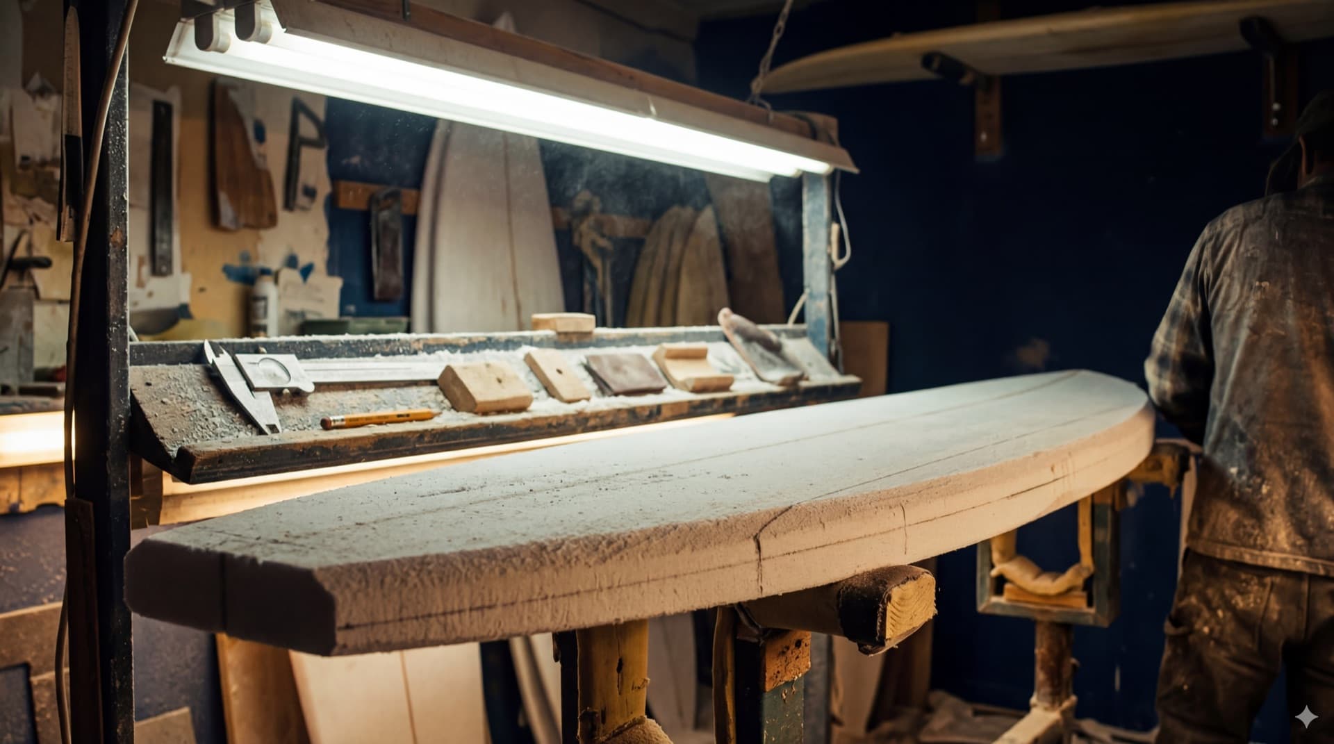 Surfboard volume calculator preview with surfboard size controls.