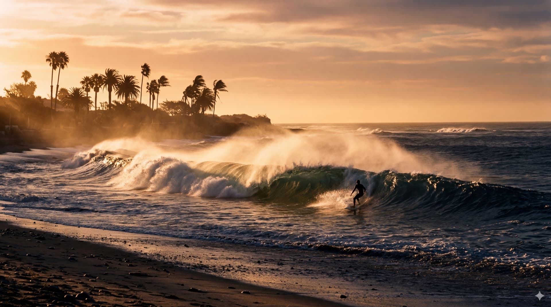 Offshore wind checker preview showing wind direction at a surf break.